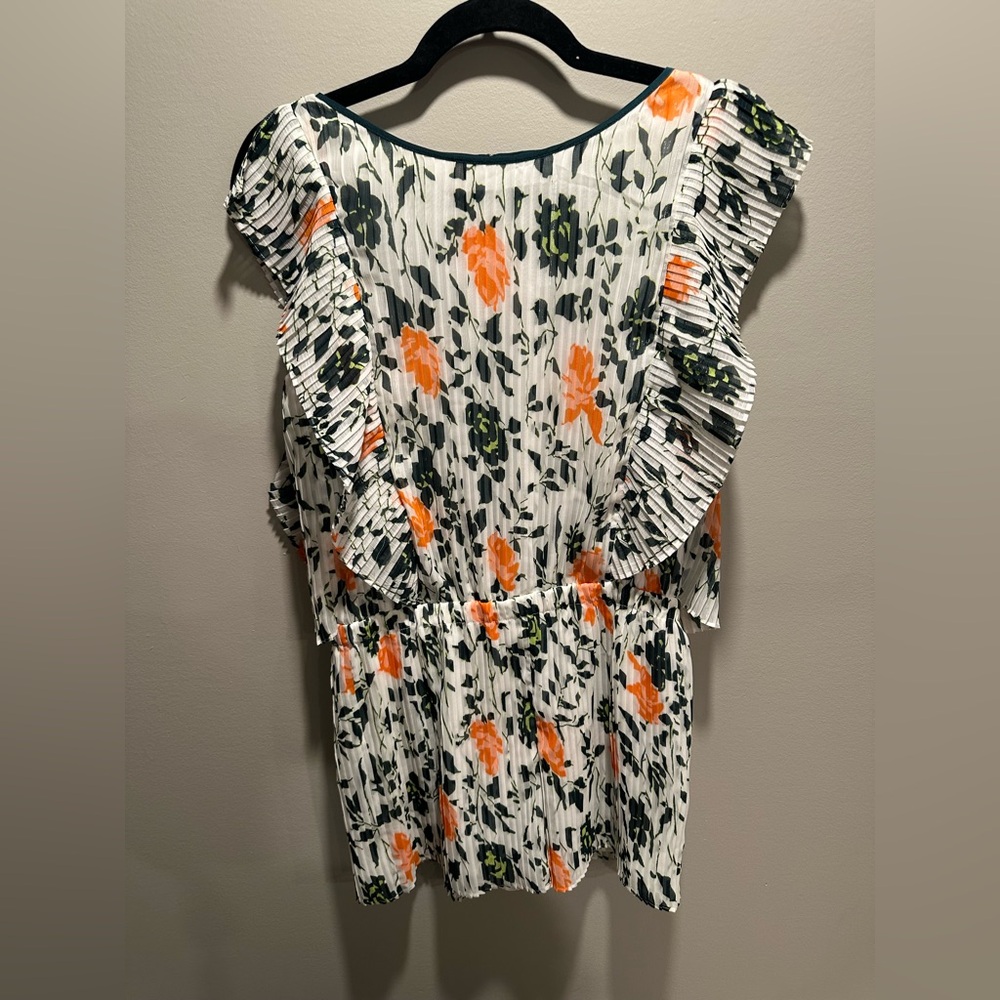 Club Monaco Floral Ruffle Jumpsuit - Orange, Green, White